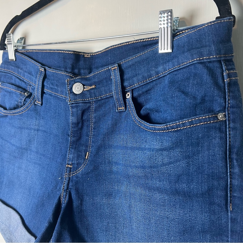 Levi’s - Women’s Rolled Cuff Shorts Blue Stretch Denim‎ - Sz. 10 - Picture 4 of 6